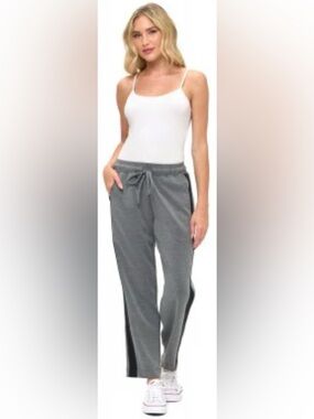 Ariella Scuba Straight Leg Pants Gray Black Side Stripe Size L